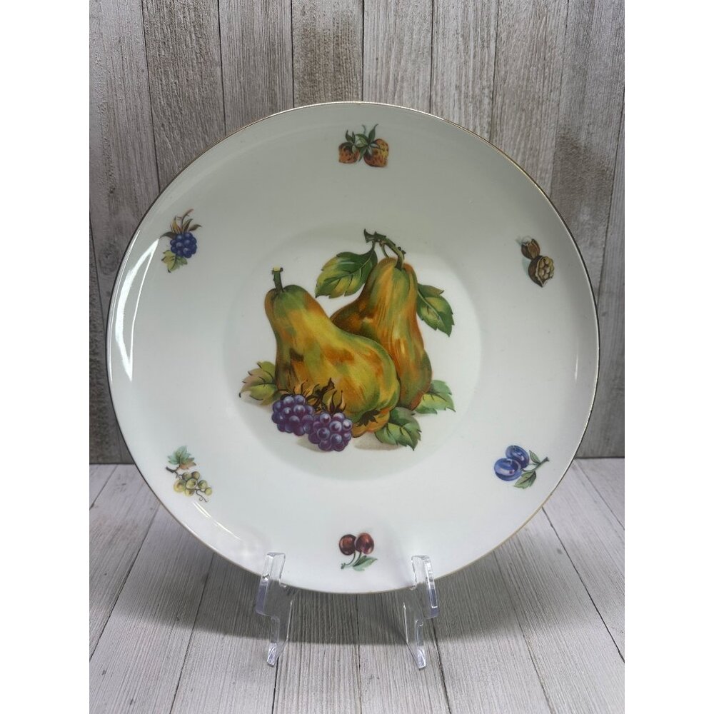 Vtg Toscport Fine China Dessert Salad Plate 10'' Fruit Design Czechoslovakia
